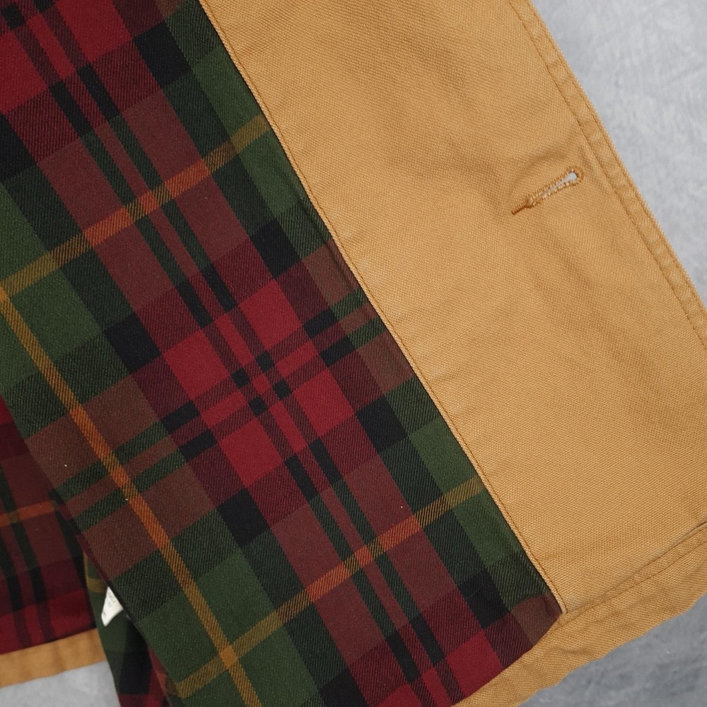 LL Bean Barn Coat Mens Large Brown Canvas Plaid Lined Corduroy Collar Workwear - Picture 12 of 16